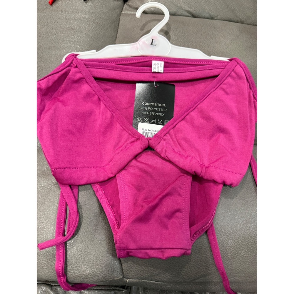 New Fuchsia Pink Triangle Bikini Set High Cut Two‎ Piece Swimsuit Size L BK001